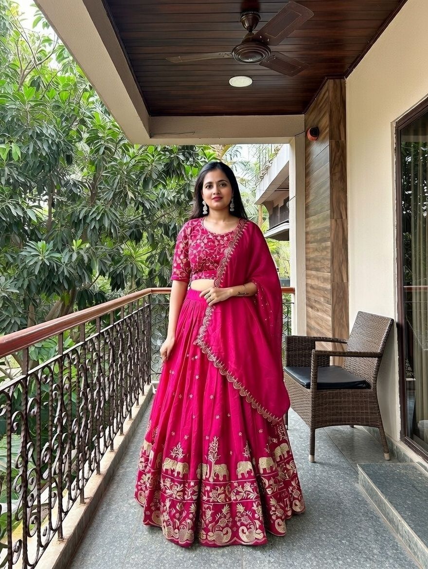 Embroidered Semi Stitched Lehenga Choli