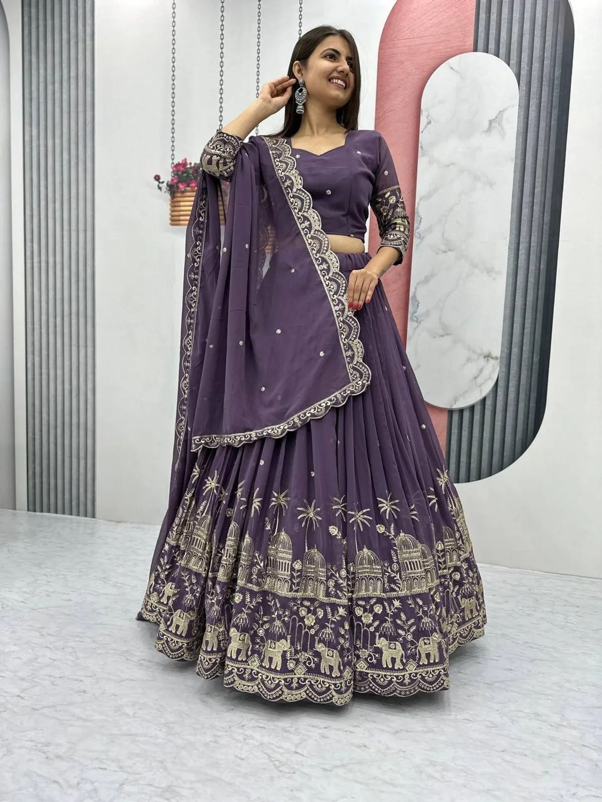 ethnicset Embroidered Semi Stitched Lehenga Choli-picture-12