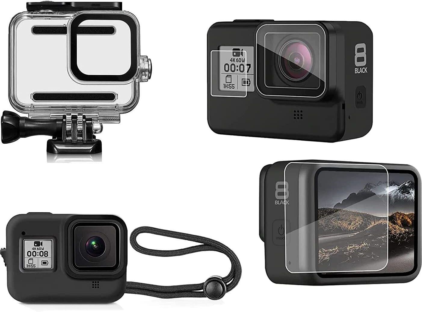 Action Pro Camera Accessories Kit Protective Frame, 9H Tempered Glass and Silicon Case Compatible with GoPro Hero 8 Black Lens Cap-image-28