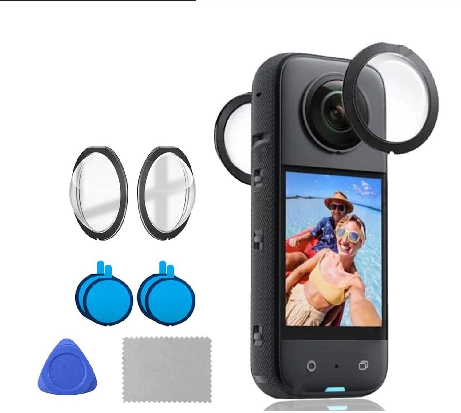 GiftMax Insta 360 X3 Lens 2Pcs Dual Lens Protector Guard Sticky Tempered for Lens Cap