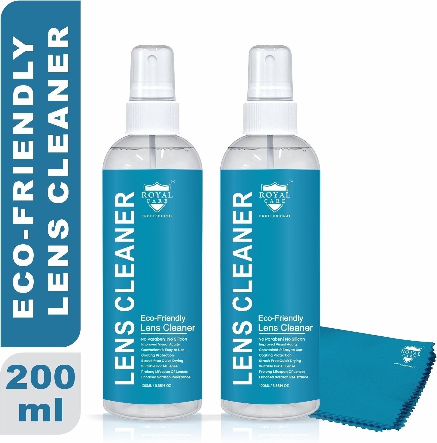 ROYAL CARE PROFESSIONAL Lens Cleaner Spray 100ml +100ml with 1 Microfiber Cloths Used For EyeglassesLens Cleaner
