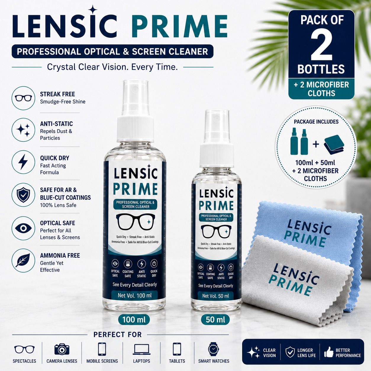 JAXZ LENSIC PRIME Lens Cleaner Combo 50ml+100ml | Free 2 Microfiber Cloths Lens Cleaner-image-6