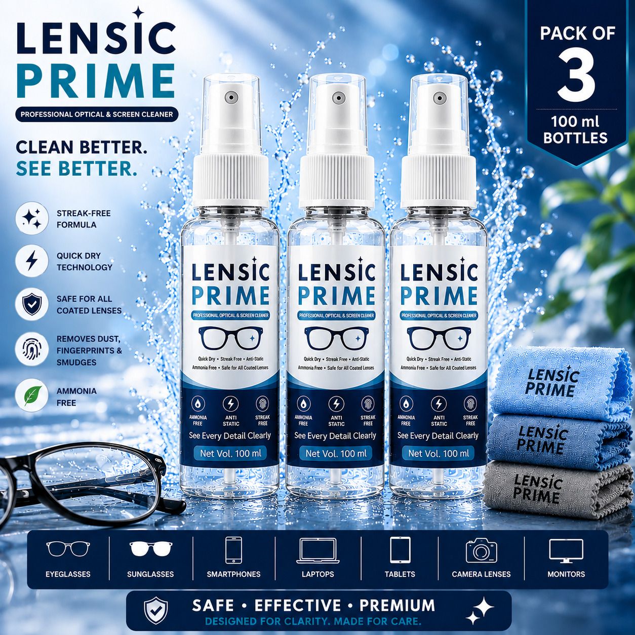 JAXZ Lensic Prime Lens Cleaner 100ml Pack of 3 for Glasses & Screens Lens Cleaner-image-7