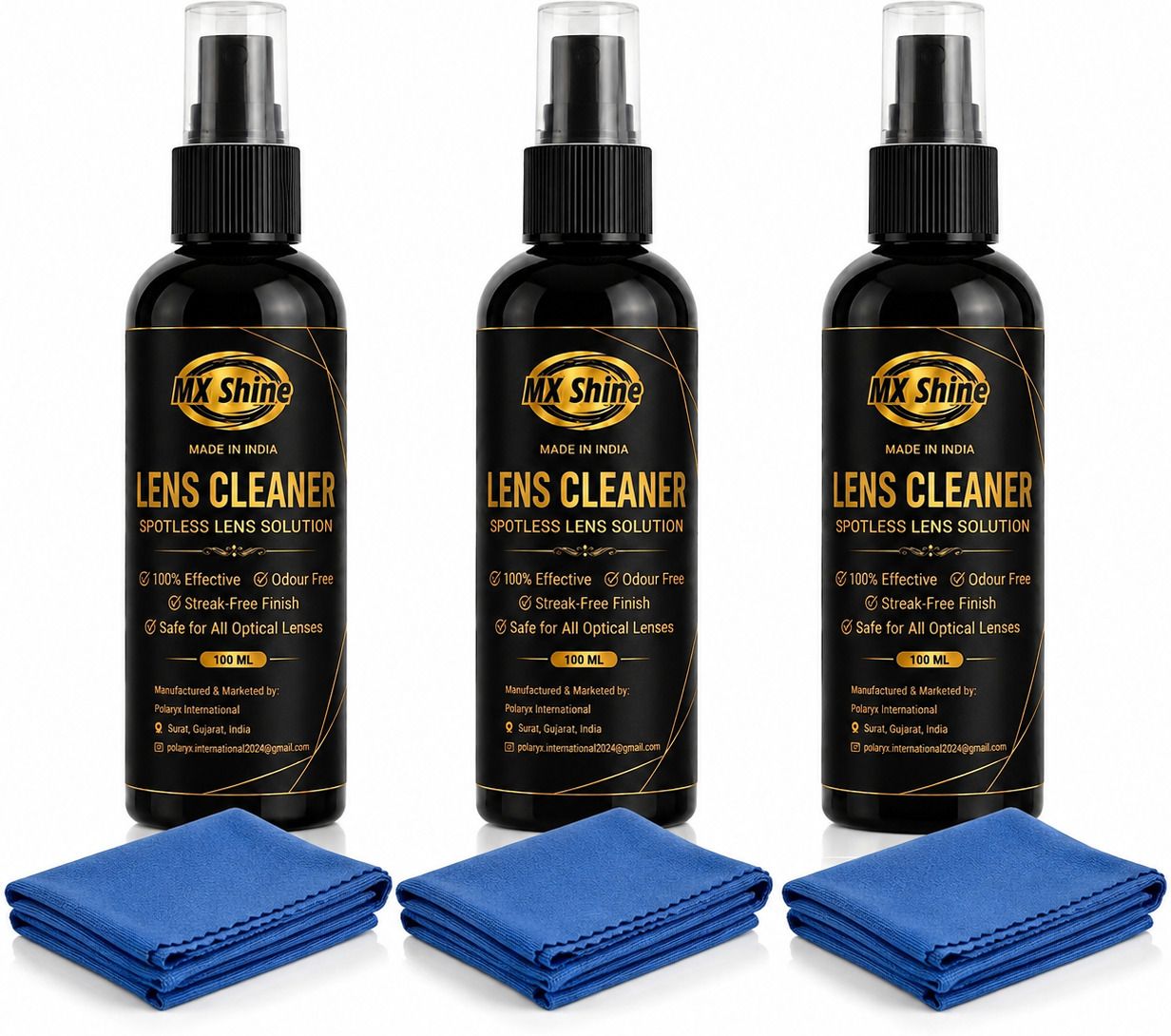 MX Shine Premium Lens Cleaner Kit 3 x 100 ml with 3 Microfiber Cloths Lens Cleaner-image-26