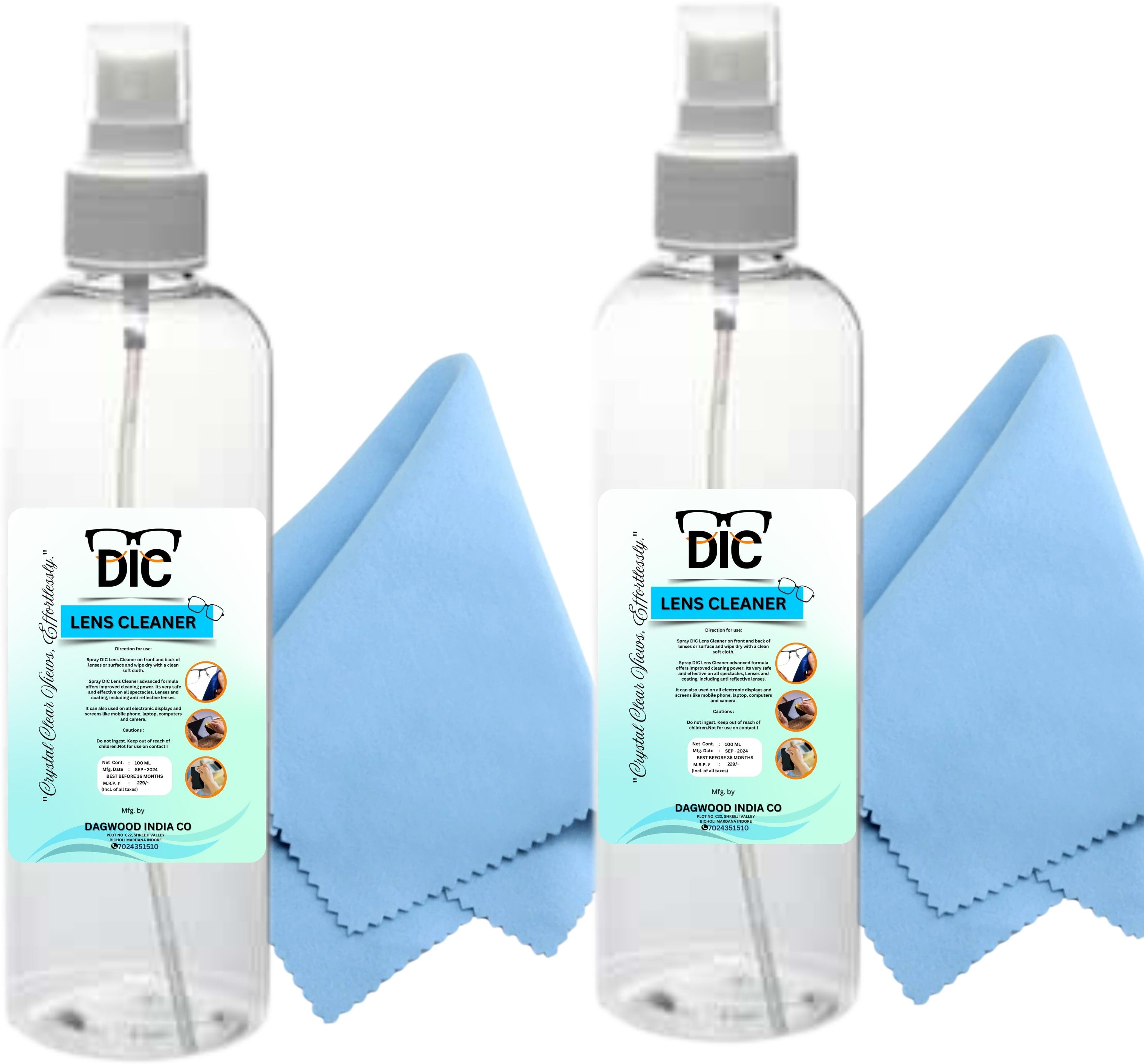 DIC 100ml Lens Cleaning Solution Spray with Microfiber Cloth | No Foam, No Detergent Lens Cleaner-image-46