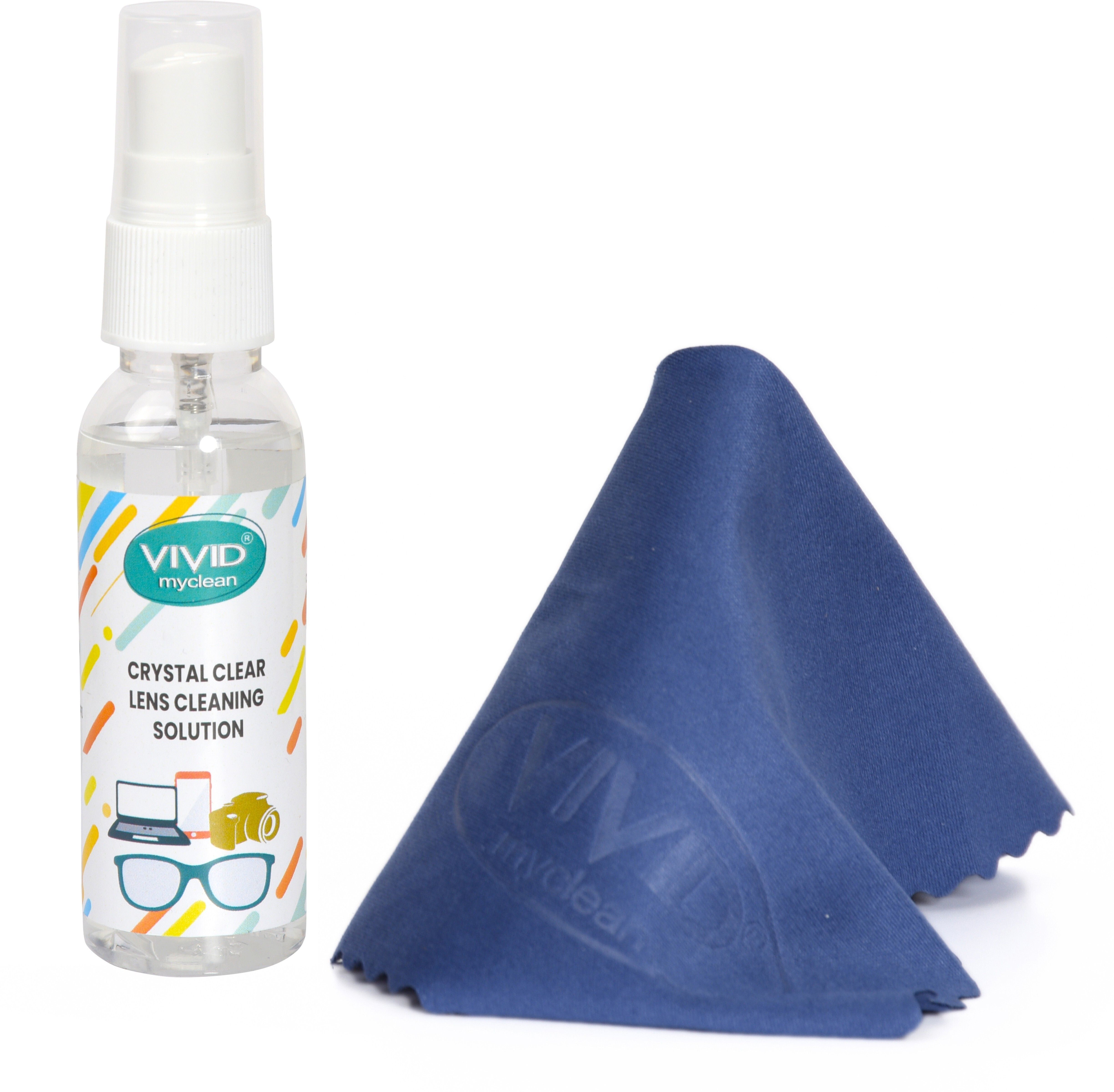 VIVID VividVisionInt® Lens Cleaning 50 ML Solution Spray contain NO Detergent NO foam for Spectacles Sunglasses Eyeglasses Mobile PC Laptop TV & Camera 60ml Bottle Microfiber Cloth Polyester Nylon (50 ML)Lens Cleaner-picture-14