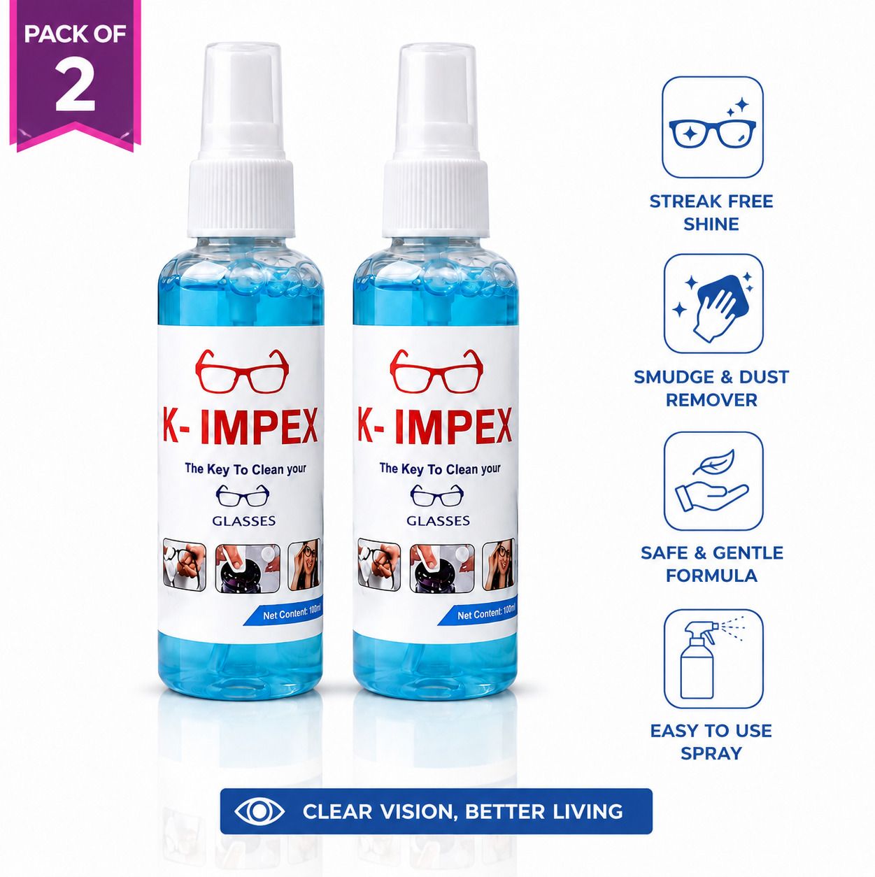 kimpex lens cleaner 60ml with microfiber selvet l streak free solution pack of 2 lens cleaner