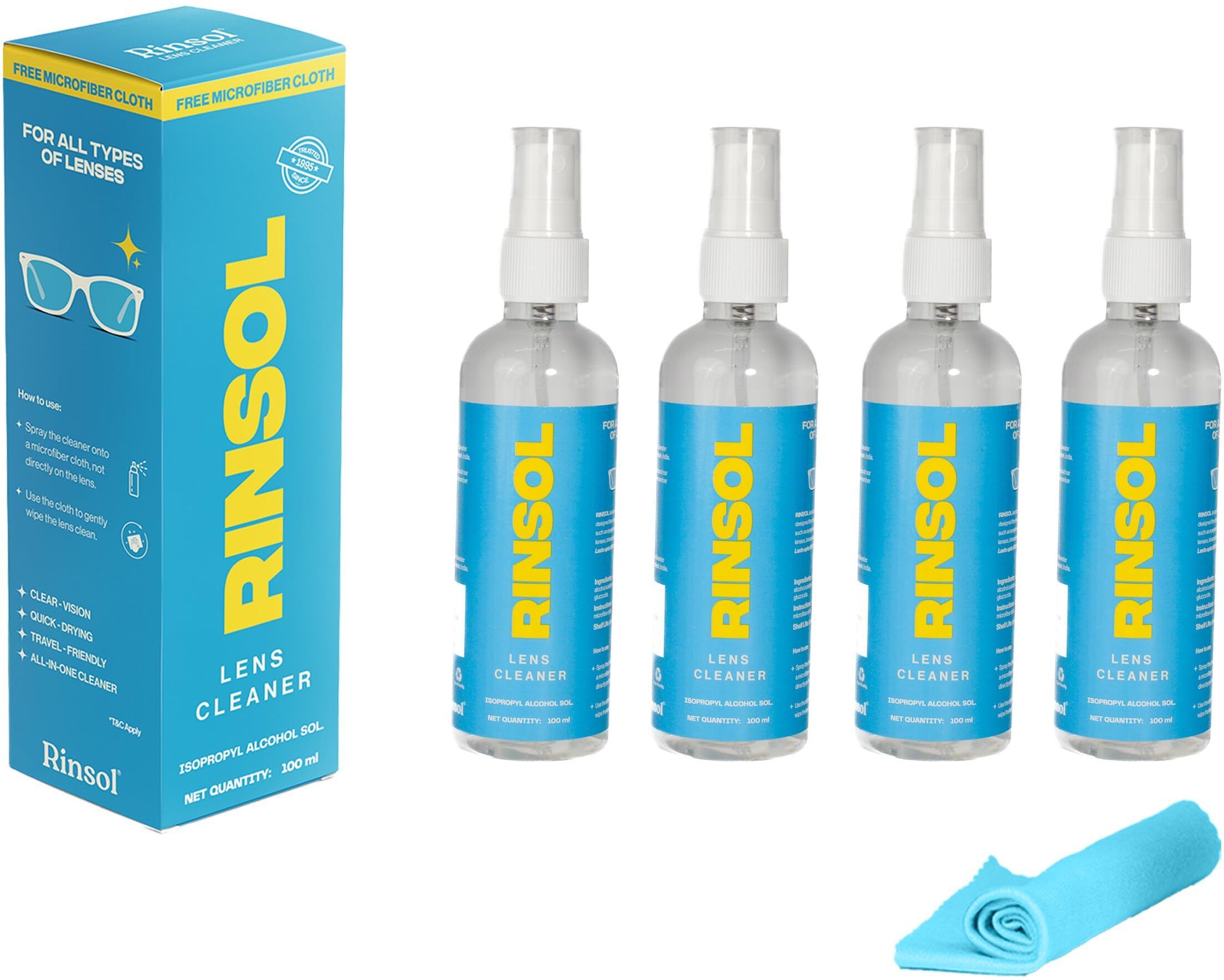 Rinsol Lens Cleaner Eye glasses Opticals, Anti-Static Spray with Free Microfiber Cloth Lens Cleaner-image-1