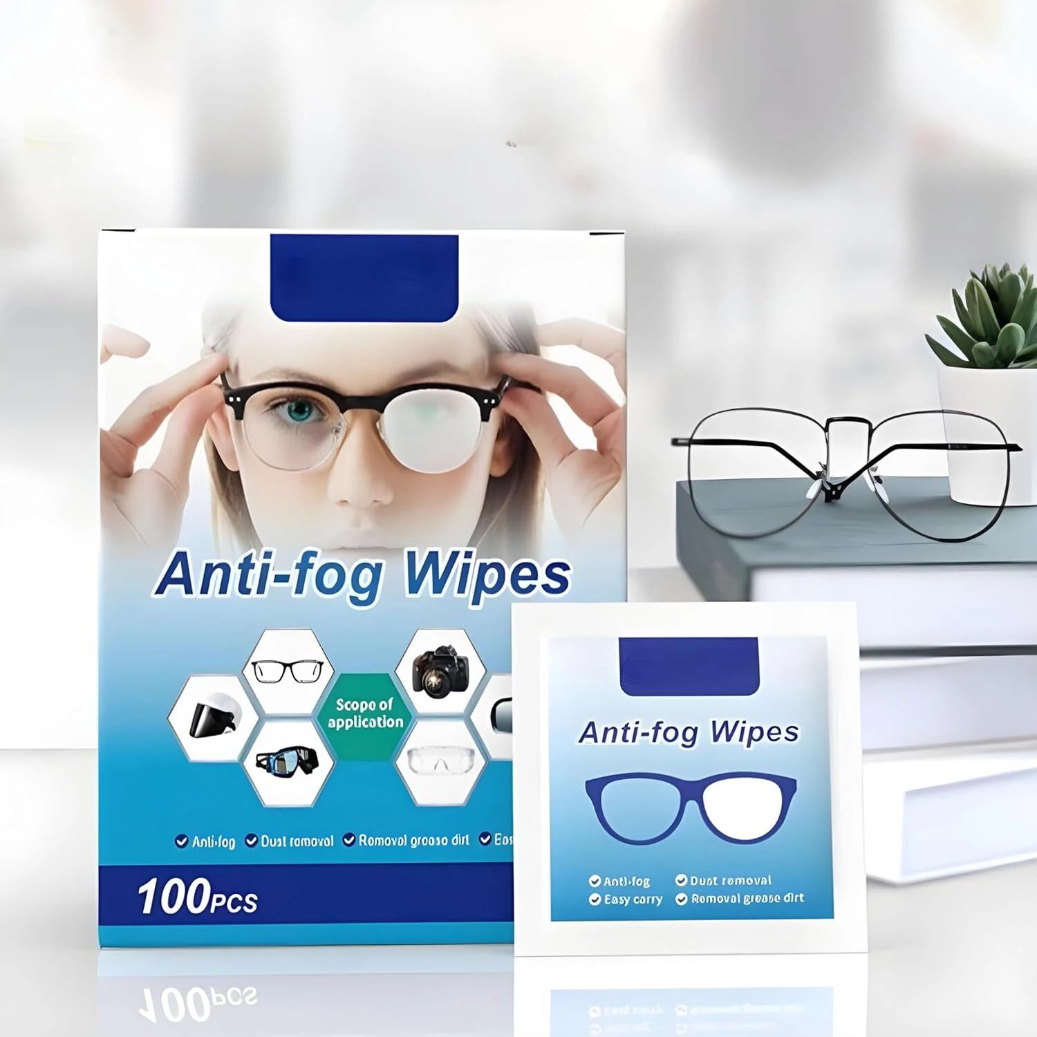 some twist 100Pcs Anti Fog Wipes for Glasses, Individually Wrapped Lens Cleaner Wipes-G Lens Cleaner-picture-24