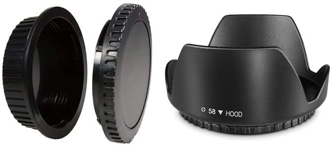 SUPERNIC 58mm Reversible Tulip Flower Lens Hood & Rear Lens Cap & Body CapLens Hood-picture-11