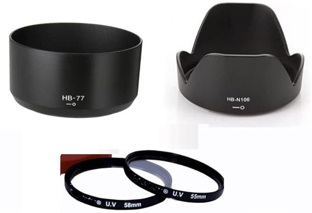 SUPERNIC Combo for af-p 18-55mm & 70-300mm Lens, Hood HB 106, HB 77 Filter 58MM & 55MMLens Hood