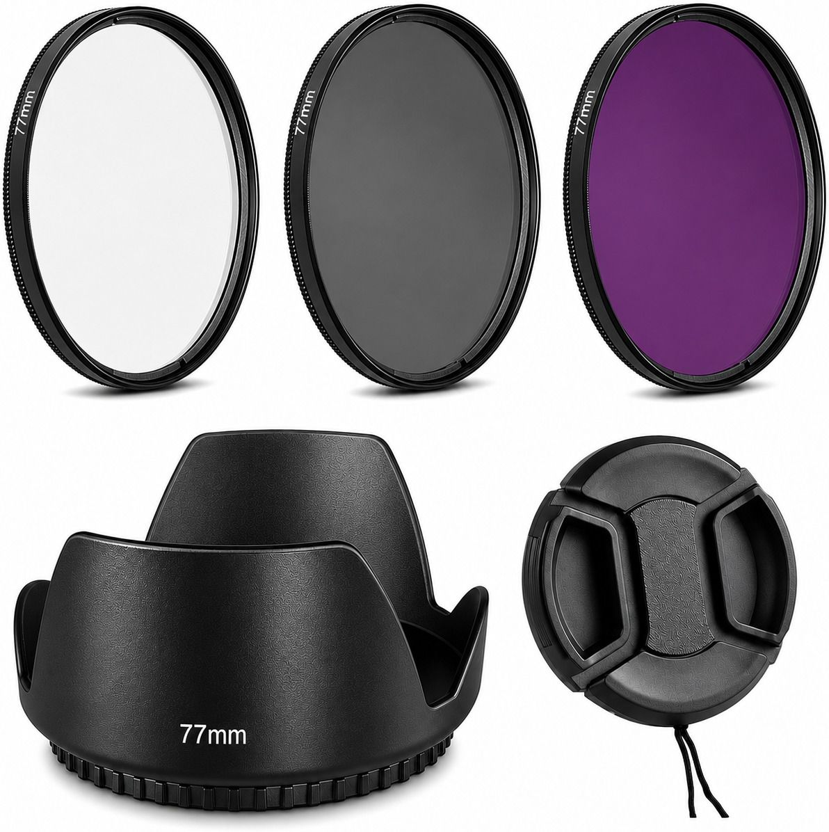 SUPERNIC - Set 77mm Lens Hood, Lens Cap, 3 Piece Lens Filter [ UV-CPL-FLD ] -01 Lens Hood-picture-16