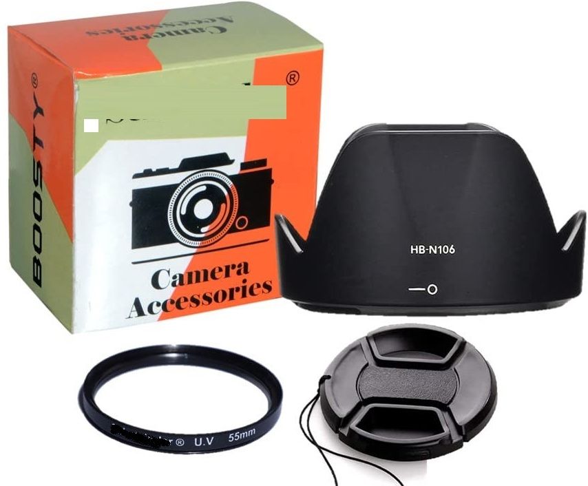 SUPERNIC HB-N106 Bayonet Lens Hood + 55mm UV and 55mm Lens CapLens Hood-image-2