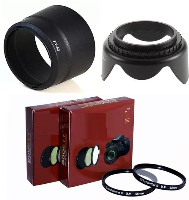 SUPERNIC Combo ET-63 Lens Hood & 58mm Flower Lens Hood & 2pcs 58mm UV Lens Filter CameraLens Hood-image-45