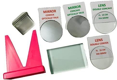 SBT Optics Activity Set/ 7 Piece Set- Different , Prism, Glass Slab with Mirror Stand Optics Science Activities/Light Activity Kit/Optics Set for School, College Macro ZoomLens