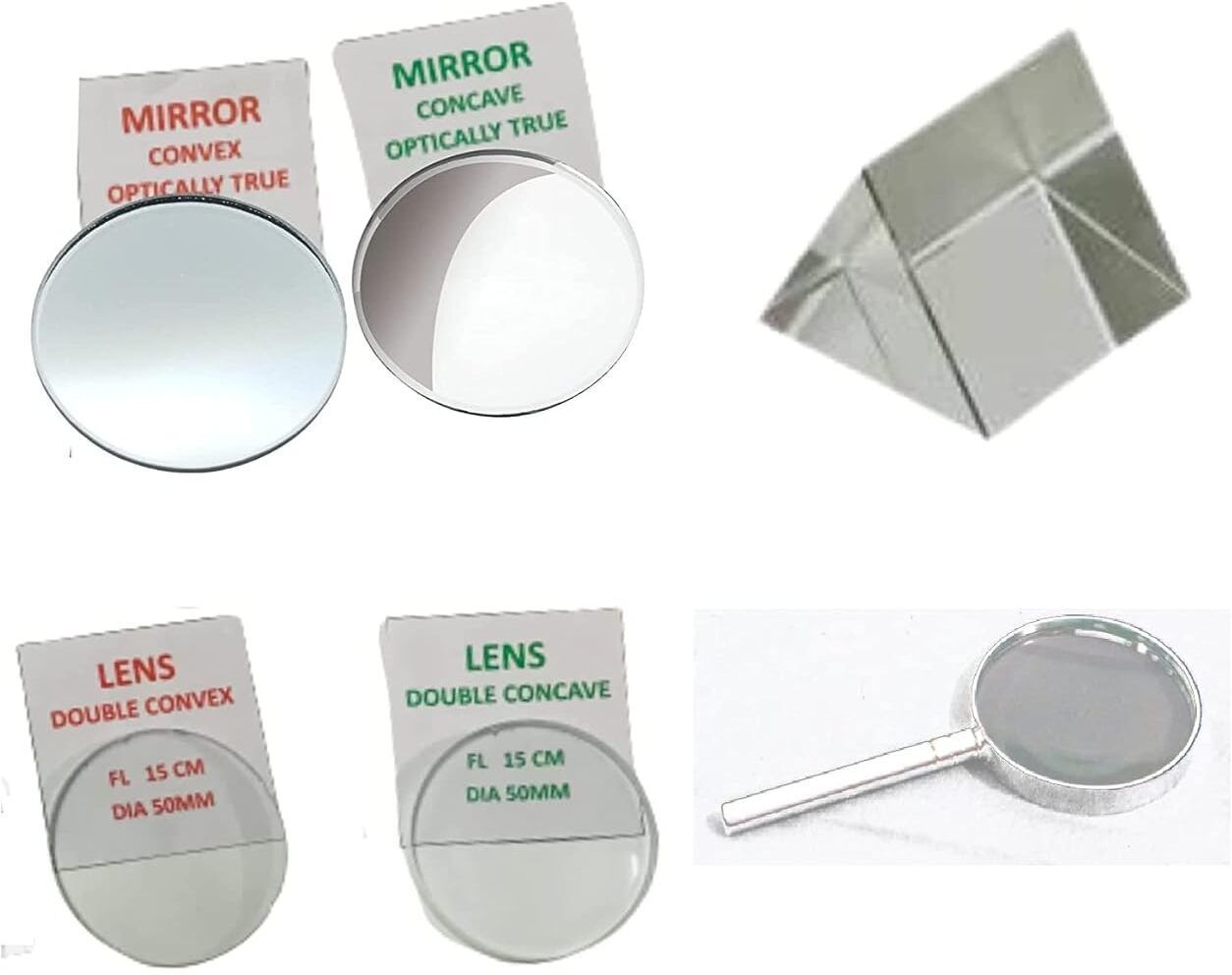 SBT Set of 50 mm Concave and Convex Mirror, 50mm Optical Glass Double Concave and Convex , 38MM Prism, Plastic Magnifying Glass for DIY Experiments ((Focal Length -20 cm)) Macro ZoomLens-picture-28