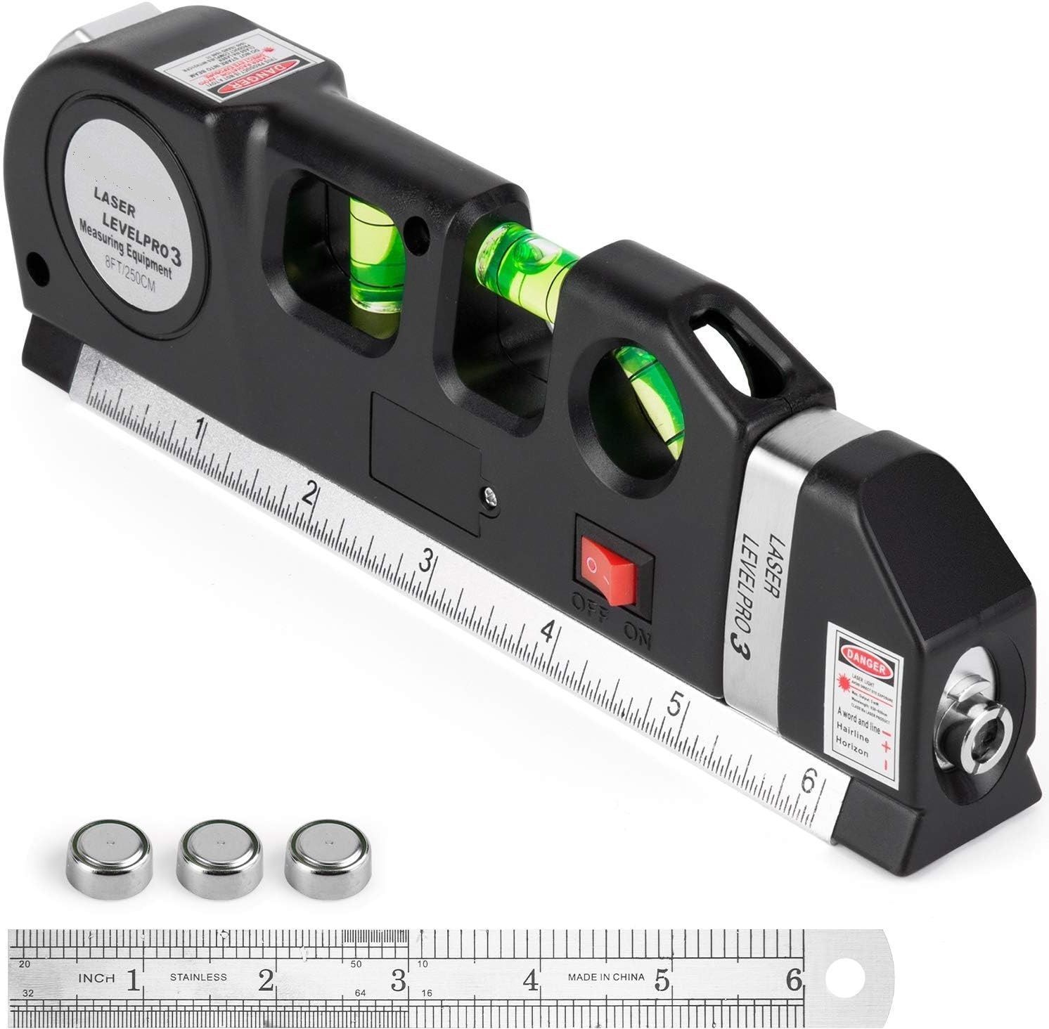 Laser Level Tool | Multipurpose Laser Level Kit, Metric Rulers Level Pro Multipurpose Level Laser Measuring Tape with Ruler, 3 Mode Laser with Bubbles Non-magnetic Line Level