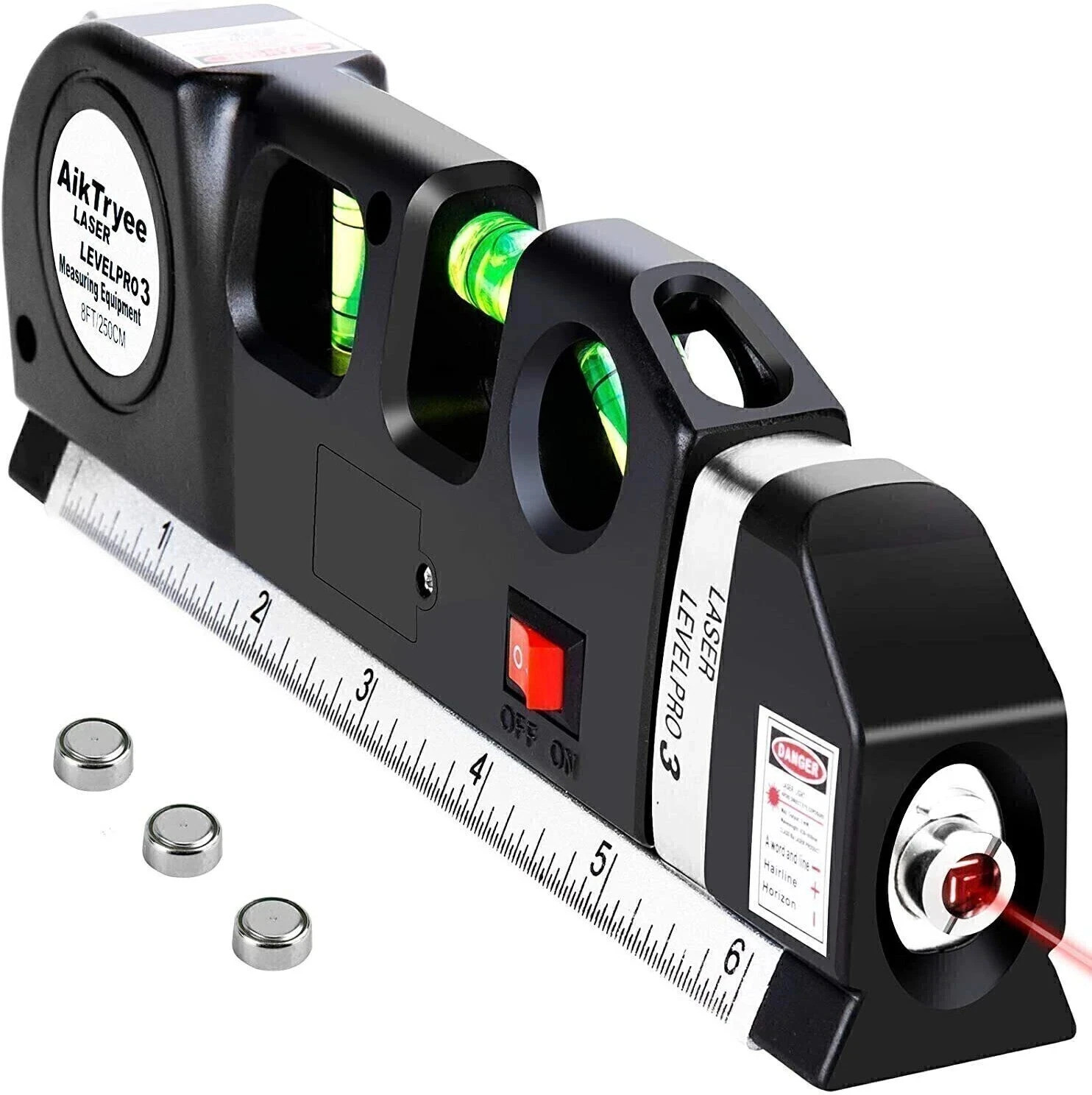 ancientkart Laser Level Line Laser Tape Ruler Adjusted and Metric Rulers Level Pro 3 Standard Cross Line 8 feet Measure Tape Ruler Tool Adjusted Non-magnetic Electronic Level image 1