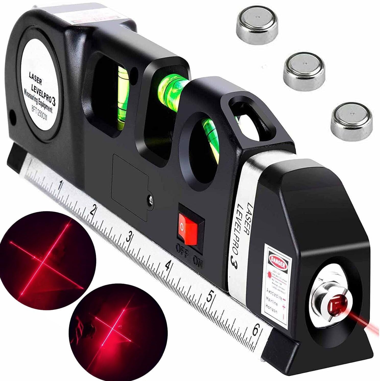 d+one Laser Level2 Laser Level Pro 3 Horizontal, Vertical, and Cross Line Mode Alignment Tool Non-magnetic Carpenter's Level-picture-16