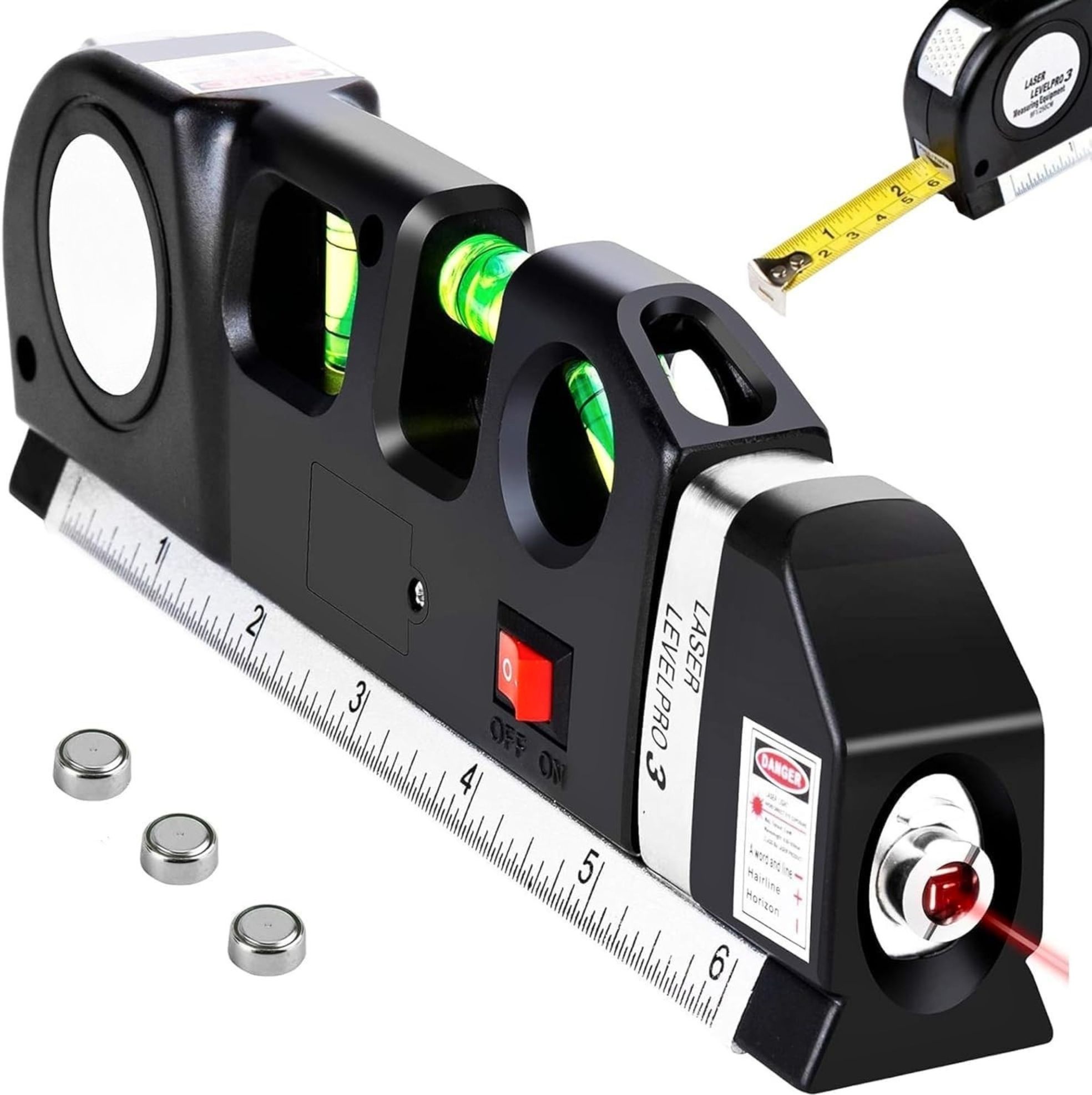 danmi Laser leveler with Bubble level Laser Level with 8FT Measuring Tape, Magnetic Base & Bubble Vials Magnetic Line Level-picture-55