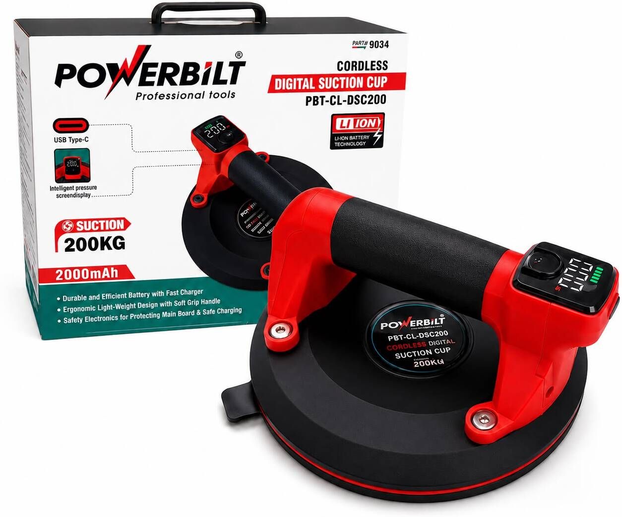 powerbilt CORDLESS DIGITAL VACCUM SUCTION CUP | HEAVY DUTY GLASS & TILE LIFTING TOOL Lever Tool-picture-41
