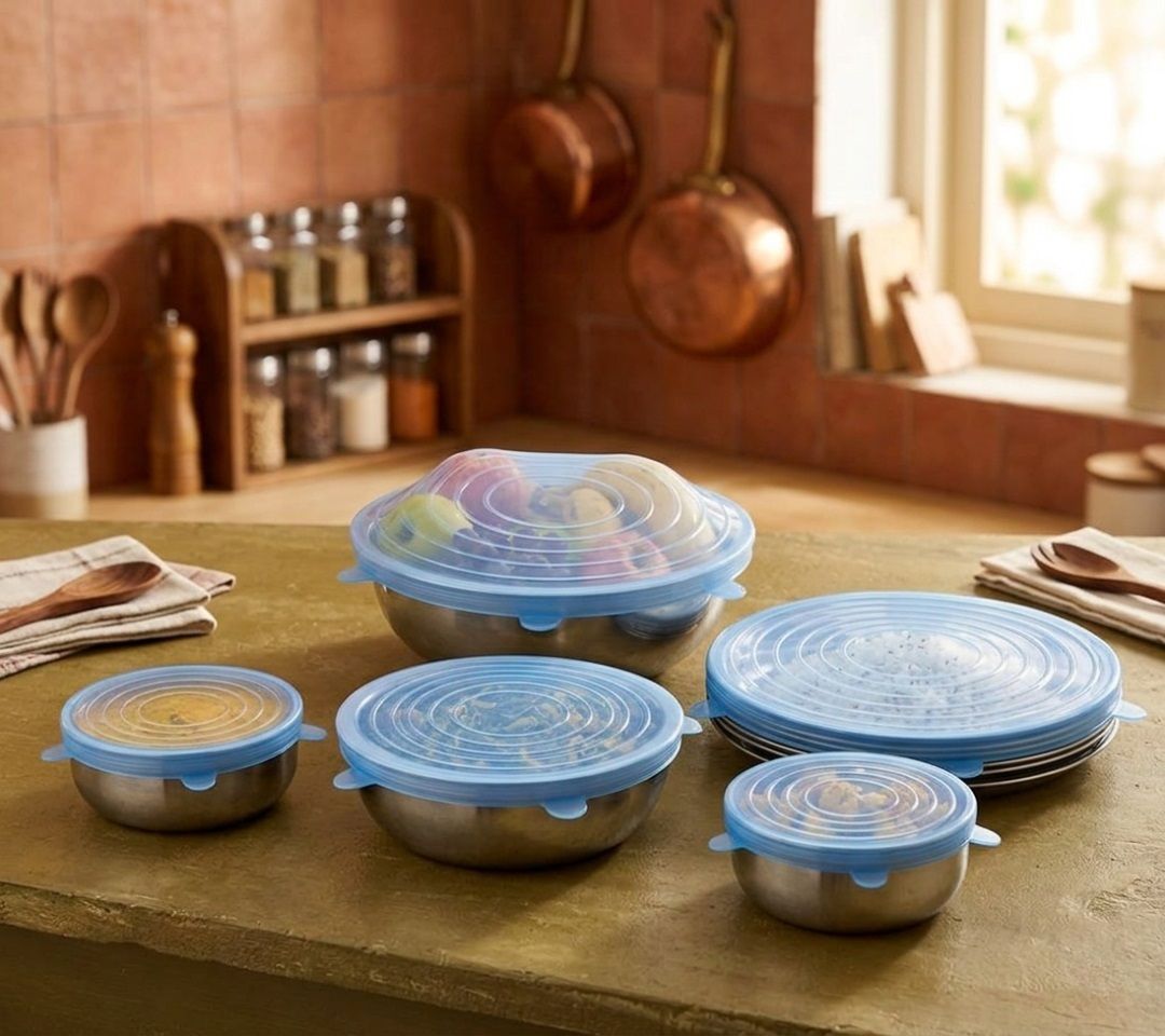 zucllin Airtight Silicone Stretch Lids Reusable Covers for Food Storage 9 inch Lid Set, Pack of 6-picture-10