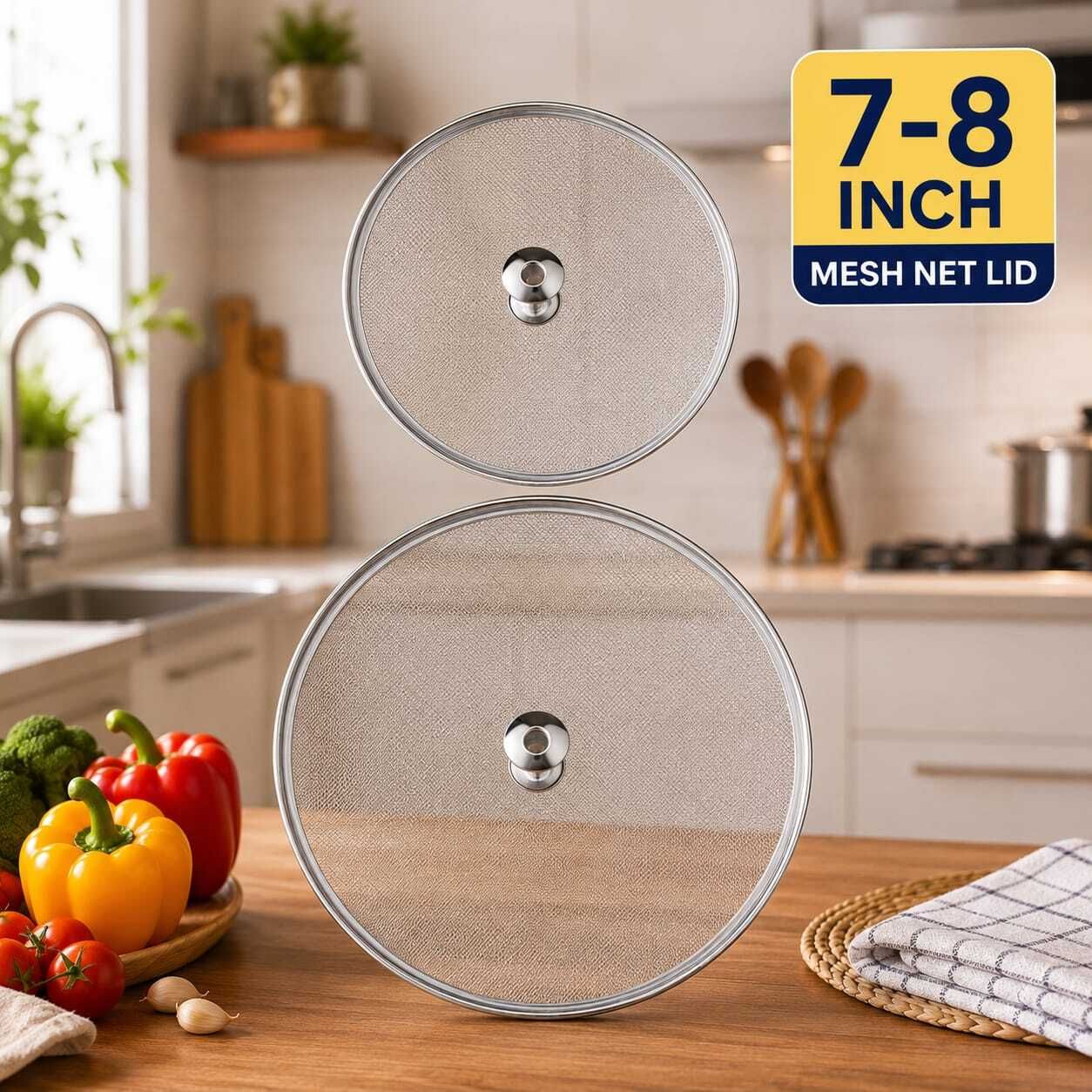 ffront Stainless Steel Mesh Net Lid Set 7 inch, 8 inch Lid Set, Pack of 2-picture-8