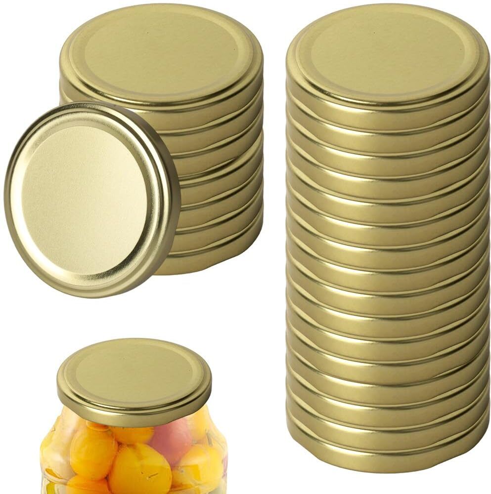 24pcs 63mm Golden Mason Jar Lids Airtight Metal Canning Lids for Storage 2.48 inch Lid, Pack of 24-image-18