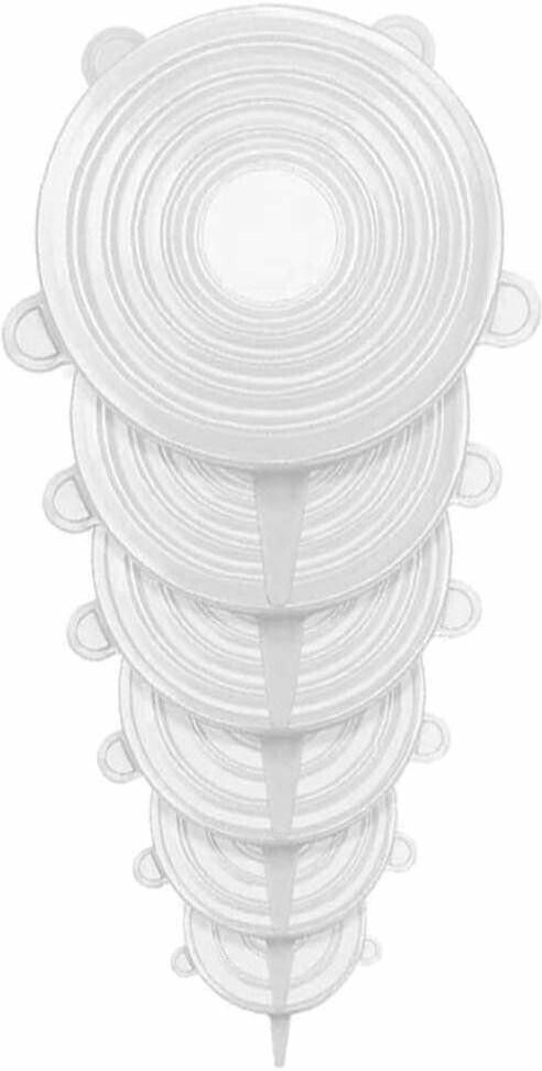 Set of 6 Silicone Stretch Lids Reusable Flexible Covers for Rectangle, Round, Square Bowls 2.6 inch, 3.8 inch, 4.5 inch, 5.7 inch, 6.8 inch, 8.3 inch Lid Set