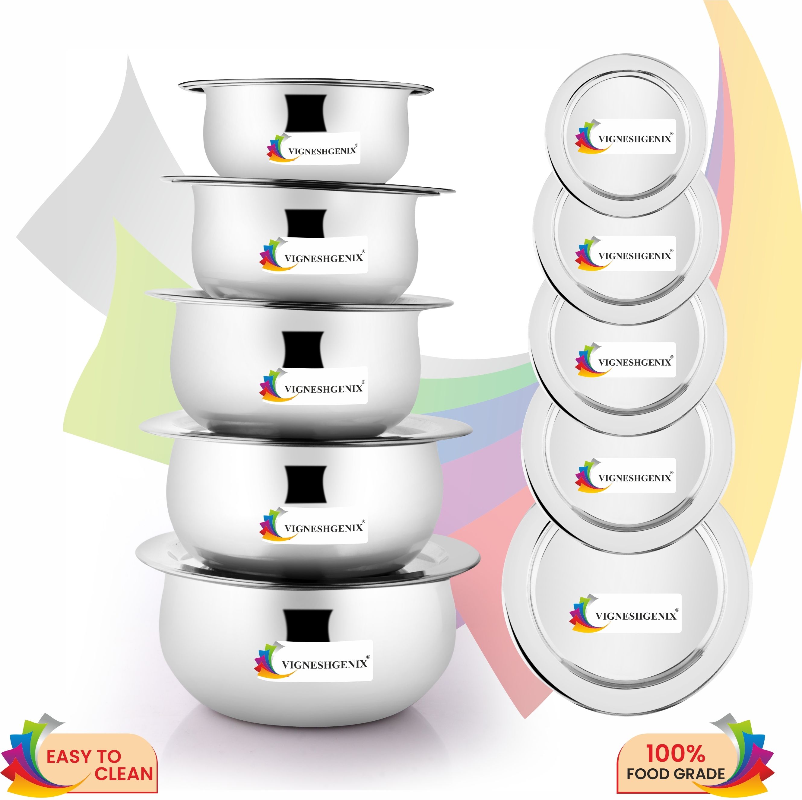 mkiu Pack of 5 Stainless Steel Stainless Steel Handi with Lid 5 PIC Dinner Set-picture-12