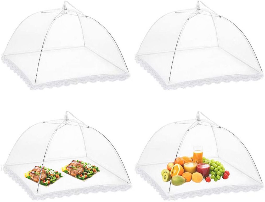 4 Pack Food Cover Tents Reusable and Collapsible Screen Net Protectors 15 inch Lid