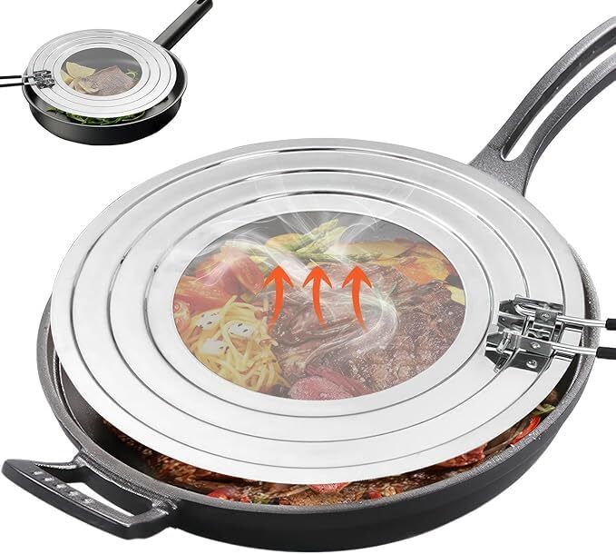 Stainless Steel Frying Pan Splatter Guard Oil Splash Screen Lid Cover ( 13.8 inch Lid, Pack of 1-image-44