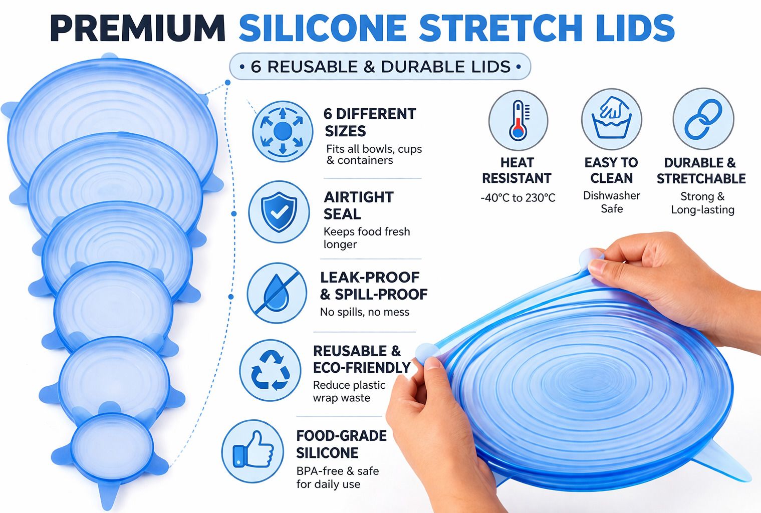 Ritvaya Flexible Silicone Stretch Lid Set 8 inch Lid Set, Pack of 6-image-45