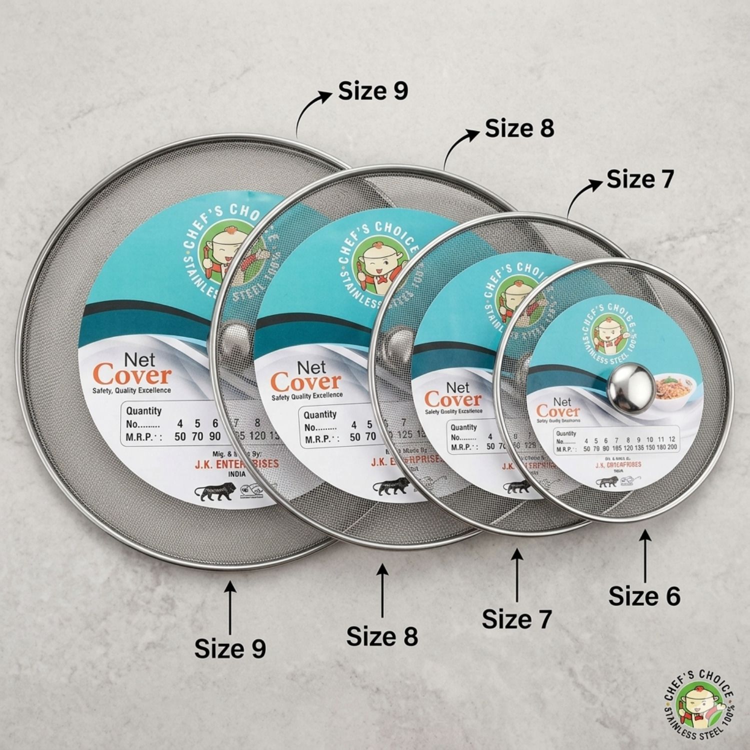 charmpeak Stainless Steel Food Cover Jali Set of 4 | Milk Net Cover 6, 7, 8 & 9 Inch 9 inch Lid Set, Pack of 4-picture-6