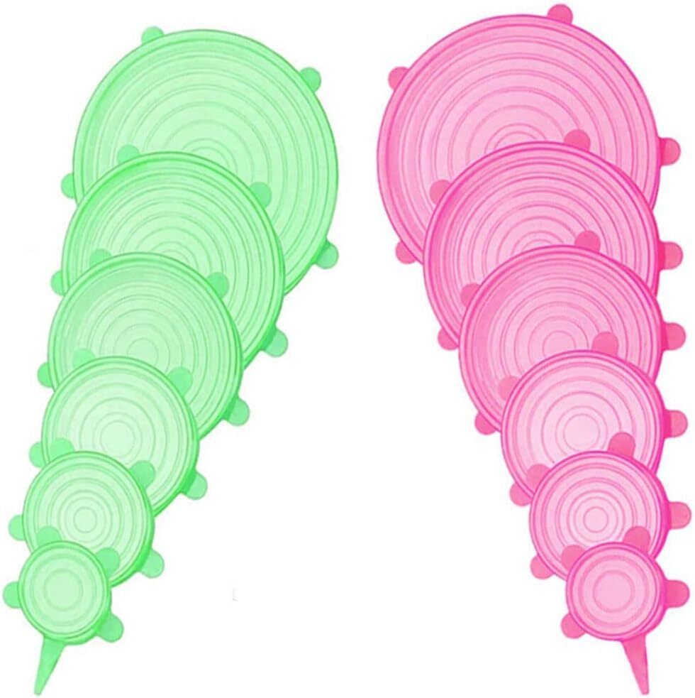 happiest creations Set of 12 Pcs Green & Pink Silicones Stretch Lids, Zero Waste Reusable Silicons 5.7 inch Lid Set-picture-32