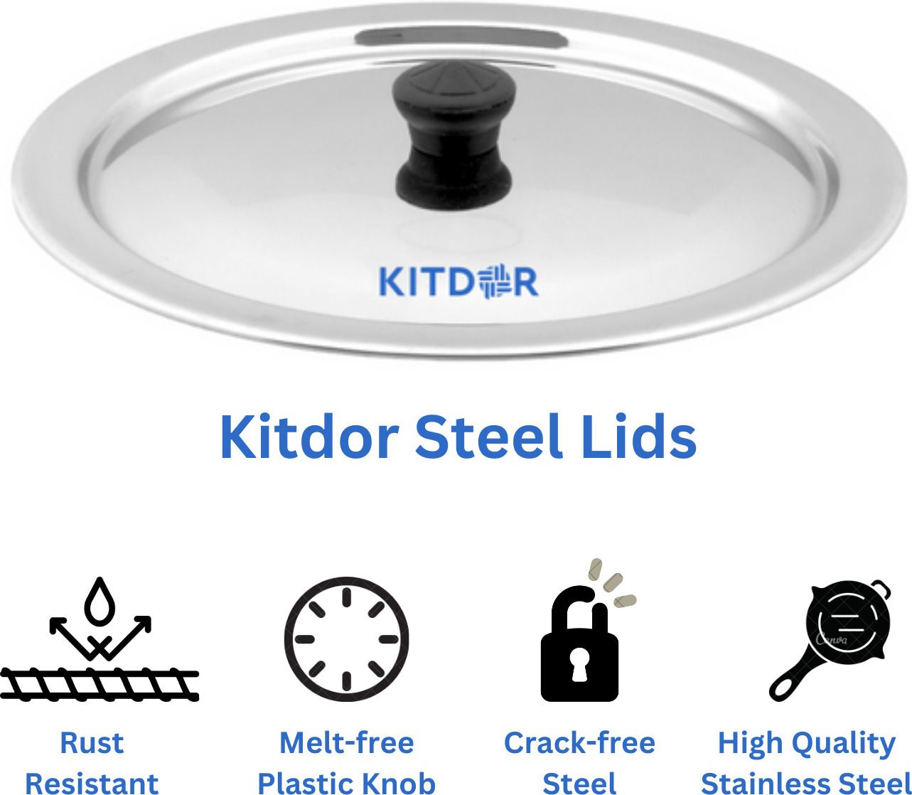 Steel Lids with Knob, Regular size Set of 3 (21cm, 24cm, 26.5cm) 8.3 inch, 9.4 inch, 10.4 inch Lid Set-image-34