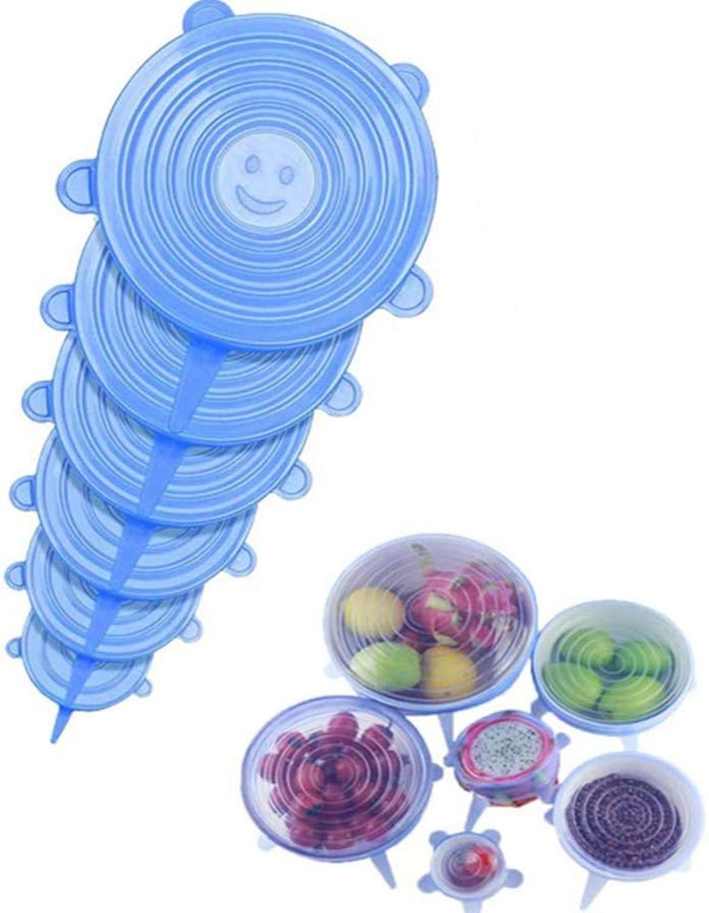 Silicon Reusable Stretch Elastic Cover Lid Seal for Bowl Dishes Utensils Glass 6 inch, 9 inch, 11 inch, 14 inch, 16 inch, 20 inch Lid Set, Pack of 6-image-30