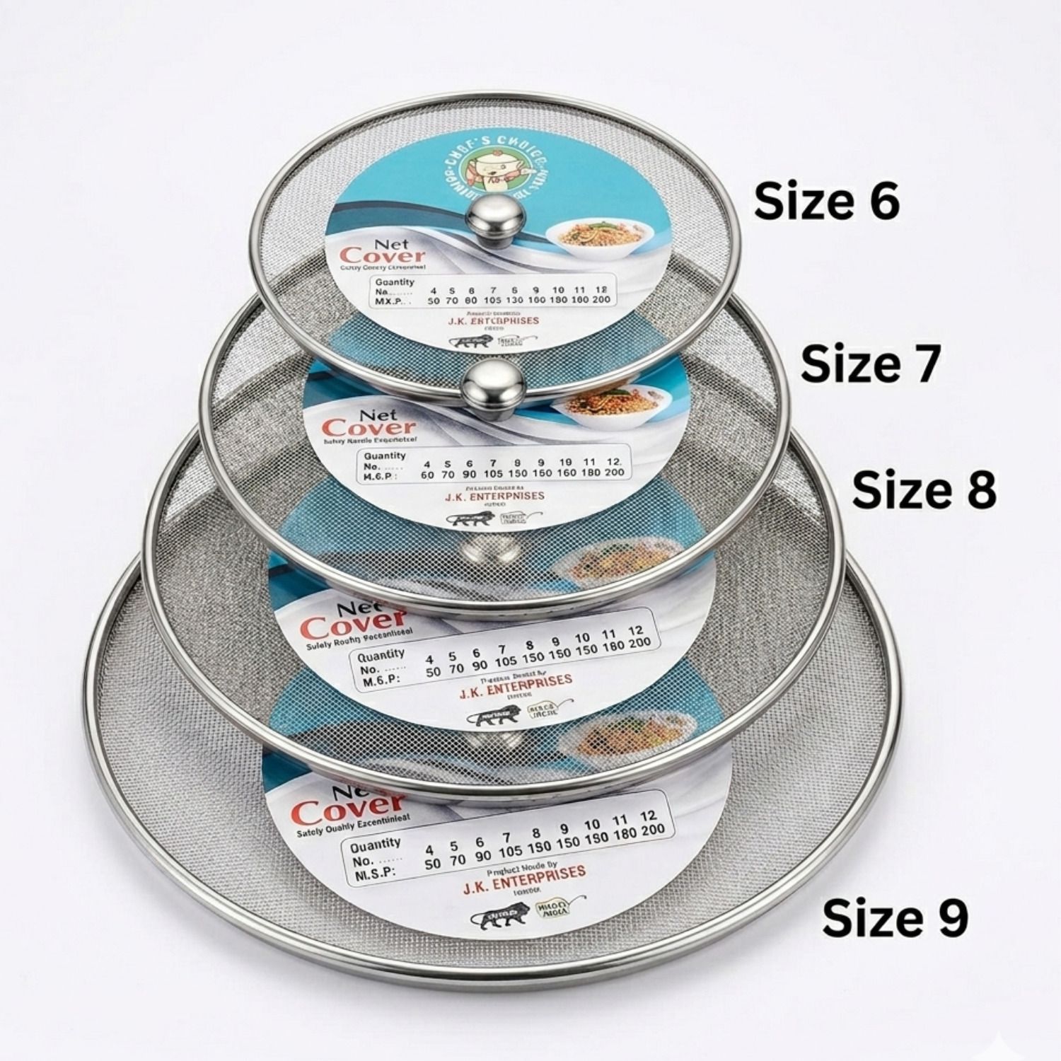 Stainless Steel Milk Cover Jali Set of 4 Food Net Cover 6, 7, 8 & 9 Inch 9 inch Lid Set, Pack of 4-image-33