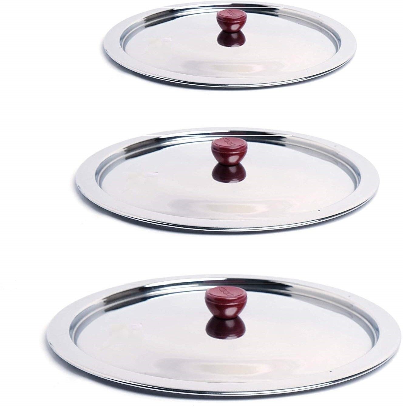 prv Steel Lids with Knob, Set of 3 (Size 2- 21cm, Size 3- 24cm & Size 4- 26.5cm) 8.3 inch, 9.4 inch, 10.4 inch Lid Set-picture-15