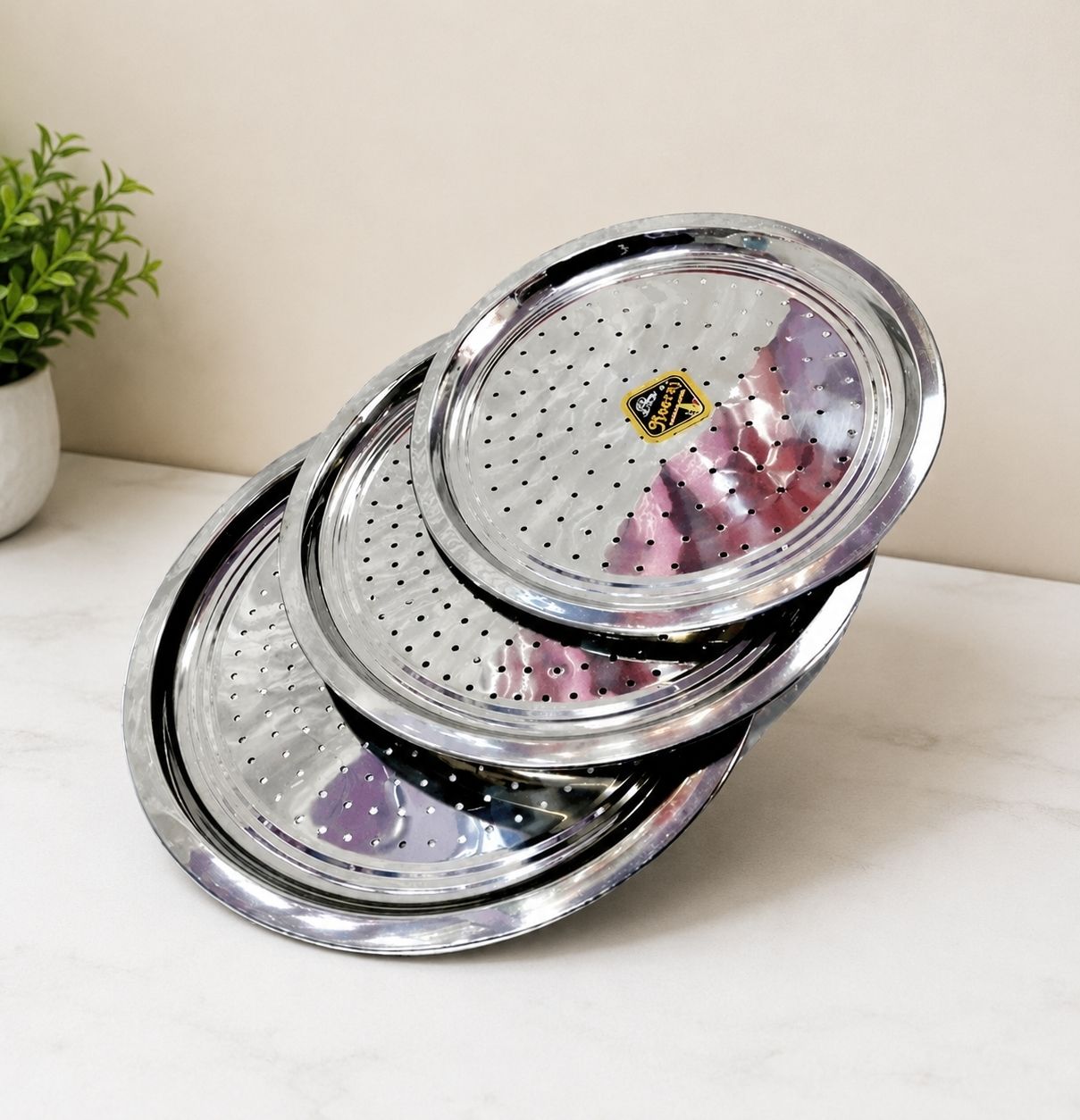 the rk group Stainless Steel Vessel Net Hole Cover Mesh Lid Set | Multipurpose Jaali Lid 12 inch Lid Set, Pack of 3-picture-15