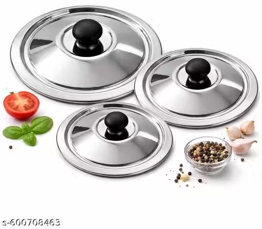 Stainless Steel SS Lid with Knob for Vessels/Pot, Kadai, Frypan ss lid with knob 11 inch Lid Set, Pack of 3