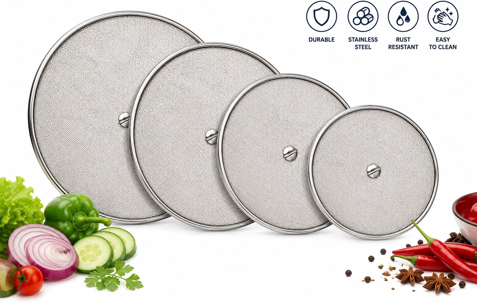 Multipurpose Net Cover Lids For milk cover Mesh Splatter Screen 6 inch, 7 inch, 8 inch, 9 inch Lid Set, Pack of 4-image-46