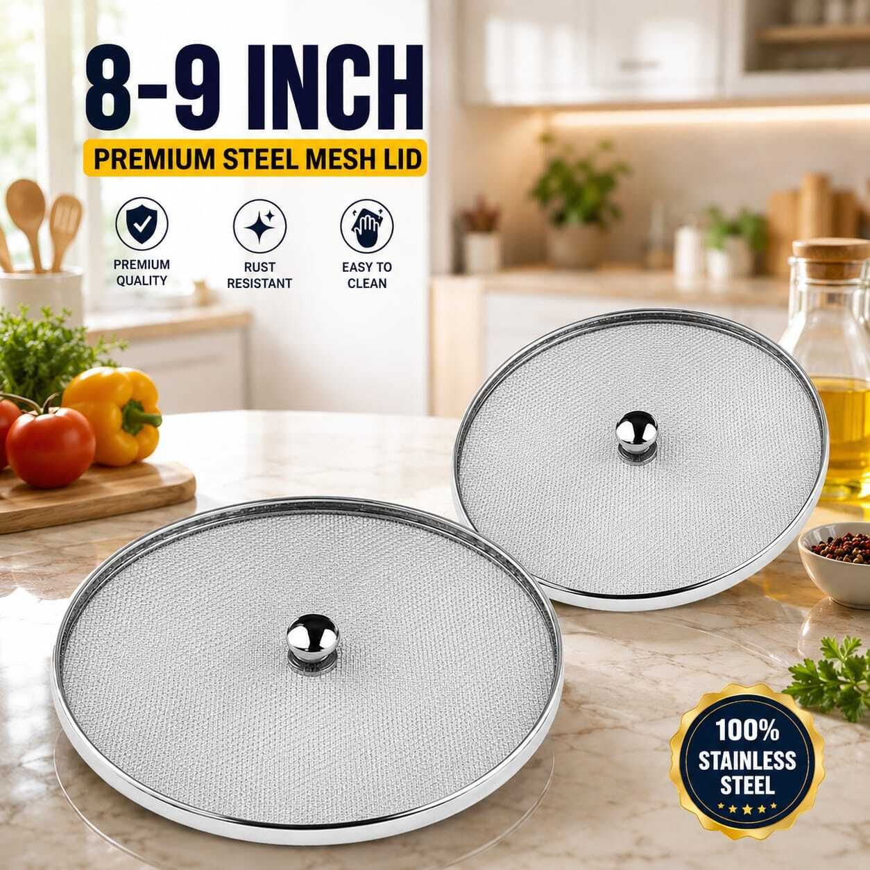 ffront Stainless Steel Mesh Net Lid Set 8 inch, 9 inch Lid Set, Pack of 2-picture-9