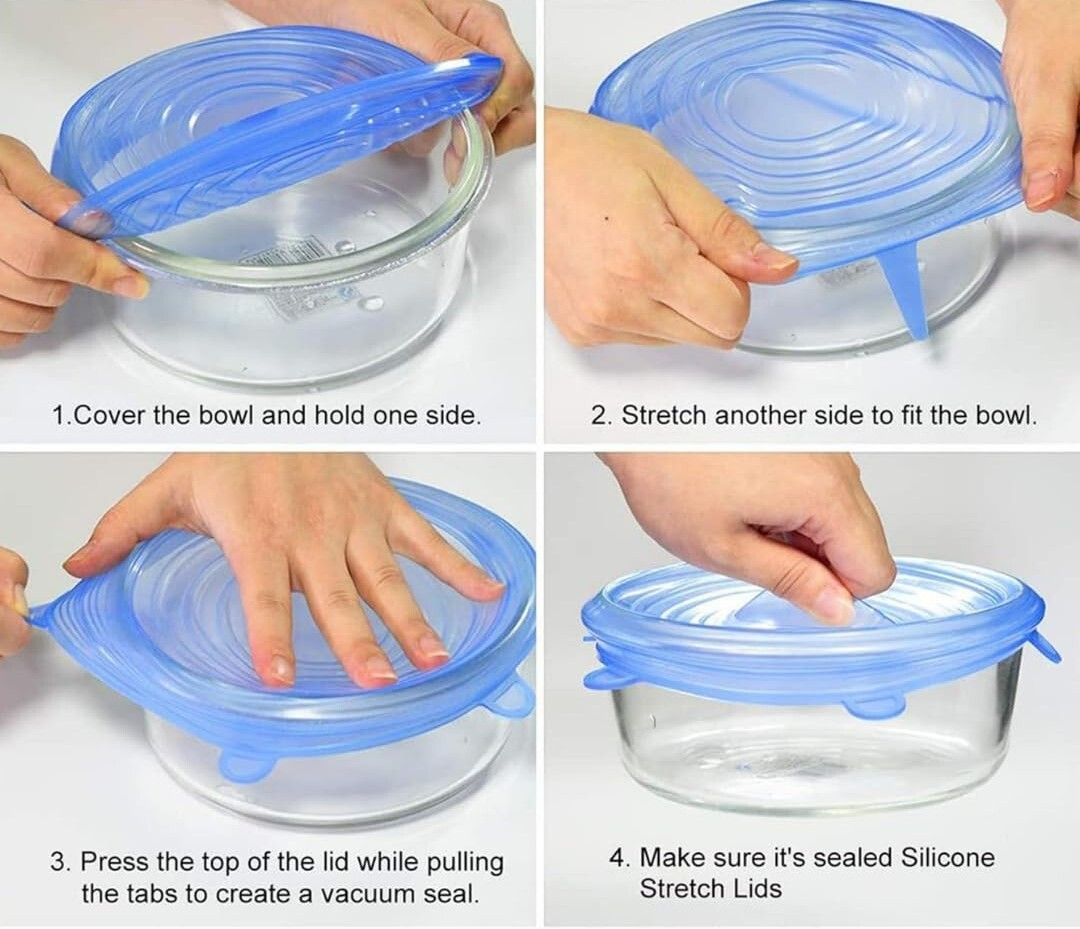 Stretchable silicon lids 2.6 inch, 3.8 inch, 4.5 inch, 5.7 inch, 6.5 inch, 8.3 inch Lid Set, Pack of 1