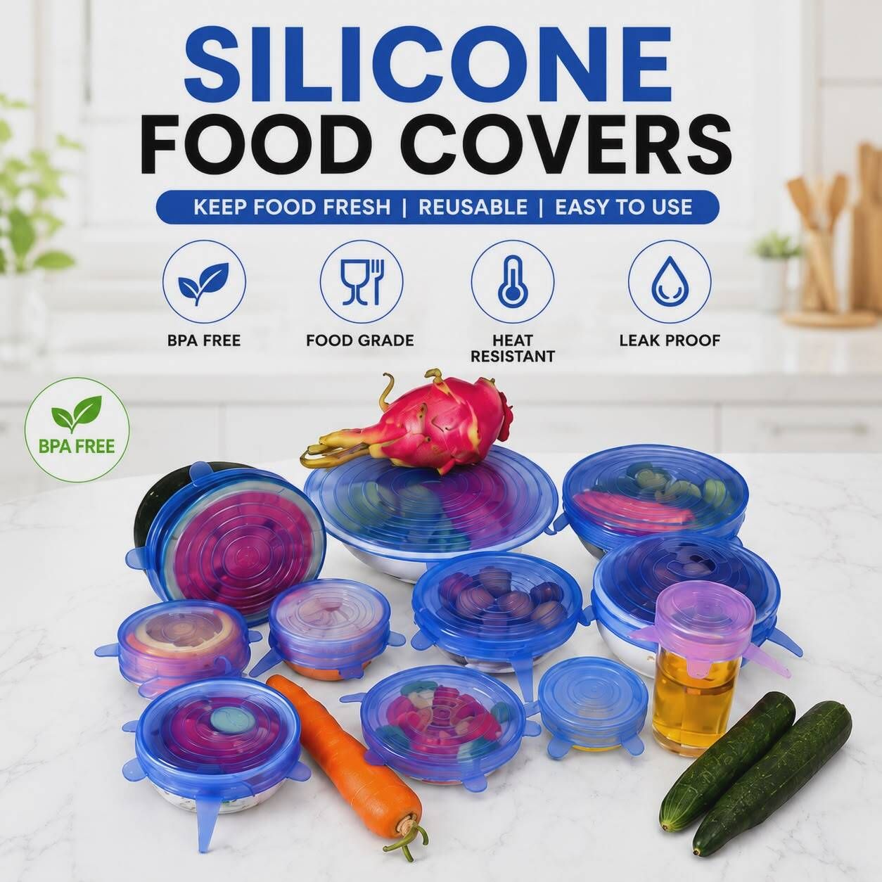 Super Stretch Food Grade Silicone Lids Flexible Air-Tight Vacuum Blue Pack 1 set 21 inch, 16.5 inch, 14.5 inch, 11.5 inch, 9.5 inch, 6.5 inch Lid Set, Pack of 6-image-8