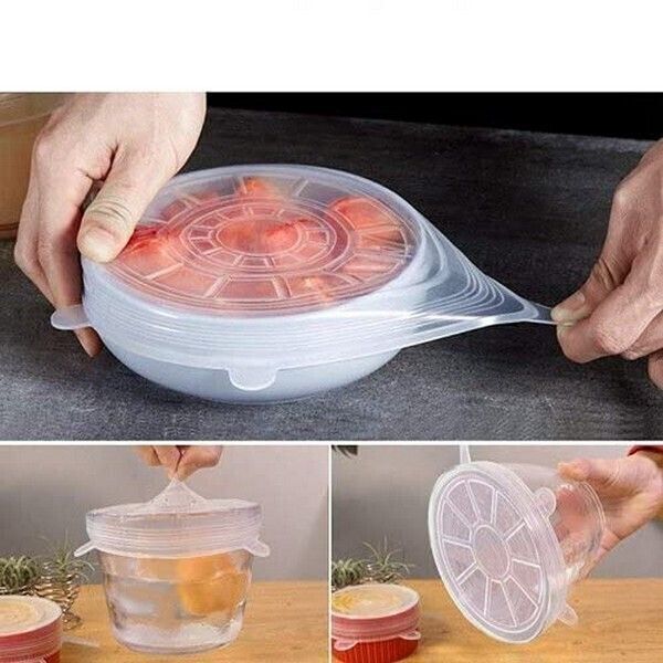 Microwave Safe Silicone Stretch Lids reusable Flexible Covers for Bowls,Cans K4 2.6 inch, 3.8 inch, 4.5 inch, 5.7 inch, 6.5 inch, 8.3 inch Lid Set, Pack of 6-image-10