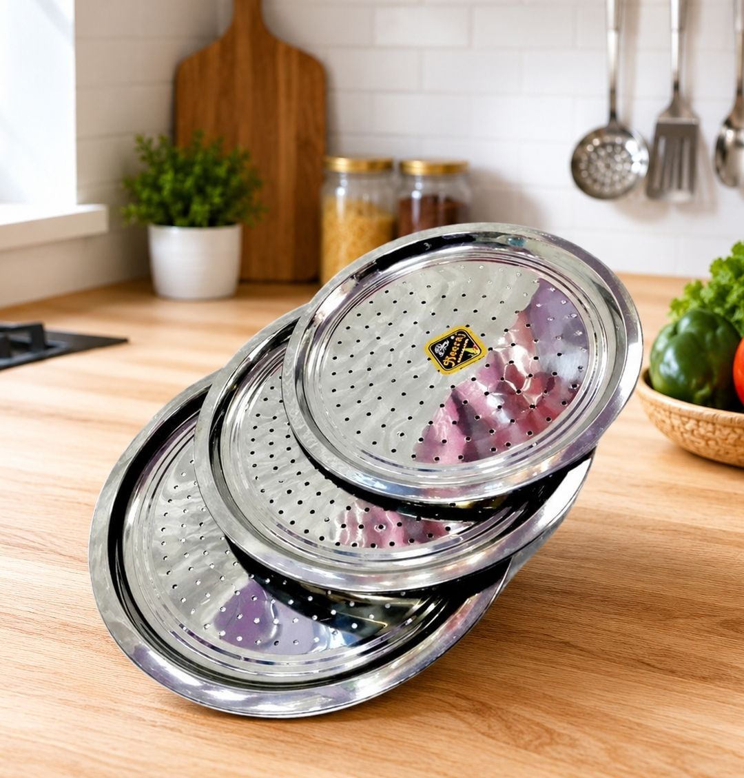 the rk group Stainless Steel Vessel Net Hole Cover Mesh Lid Set 12 inch Lid Set, Pack of 3-picture-14