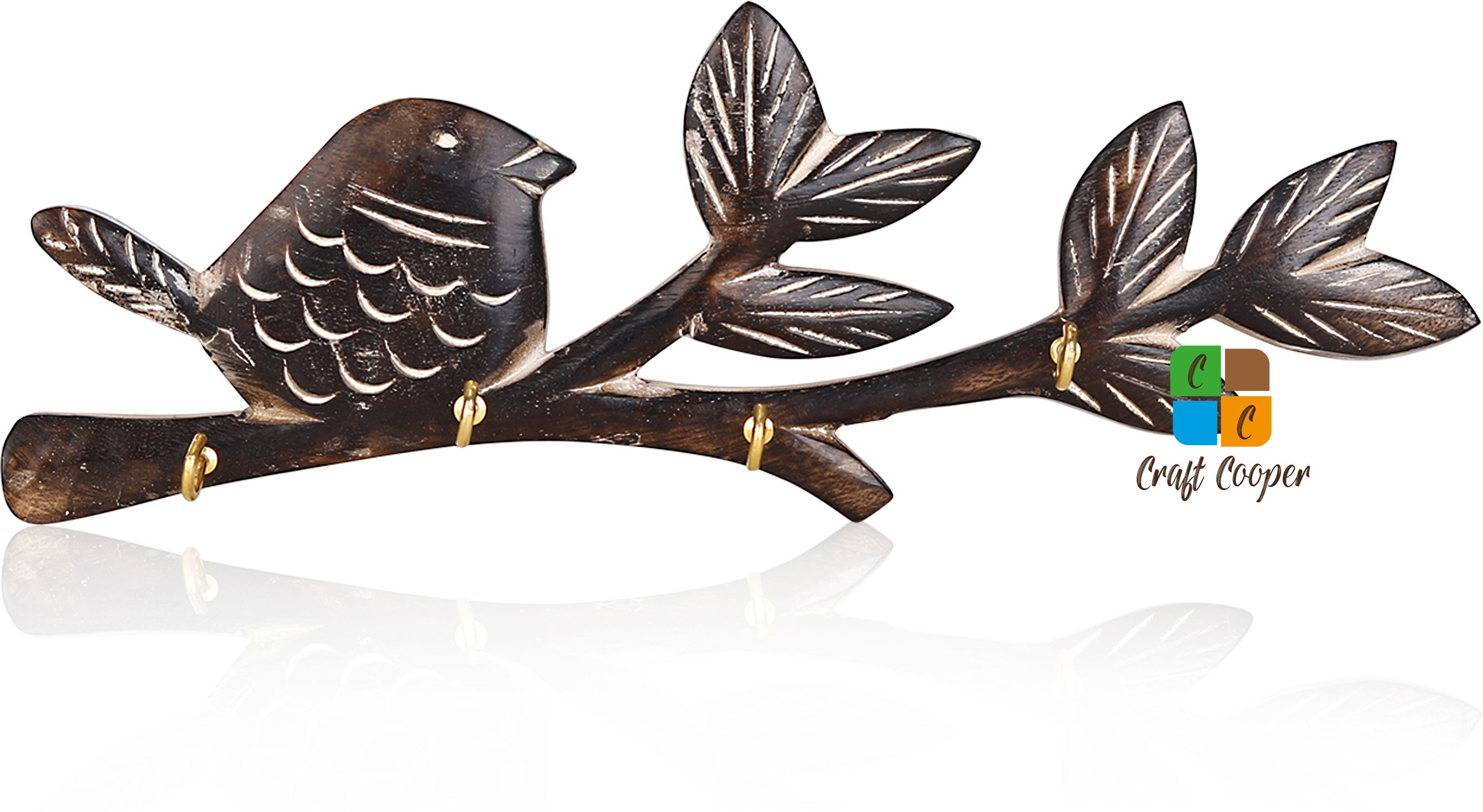 Wrought Iron Antique Finish Bird Keyholder showpiece for Home décor Rod Wood Light Hanging Chain Rod-image-2