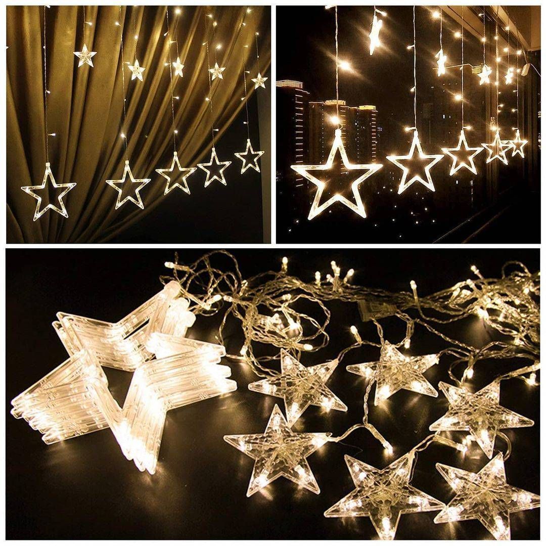 6x6 Star Curtain Light With Different Flashing Modes Chain Plastic Light Hanging Chain Rod