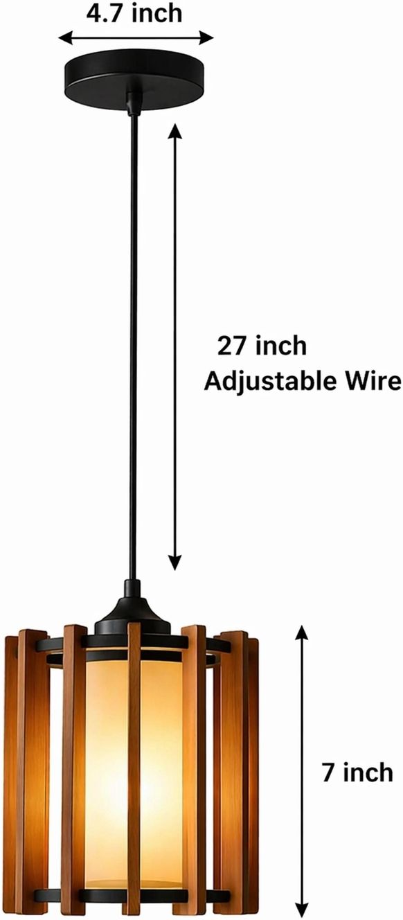 Brown long round lamp S-Hook Wood Light Hanging Chain Rod-image-17